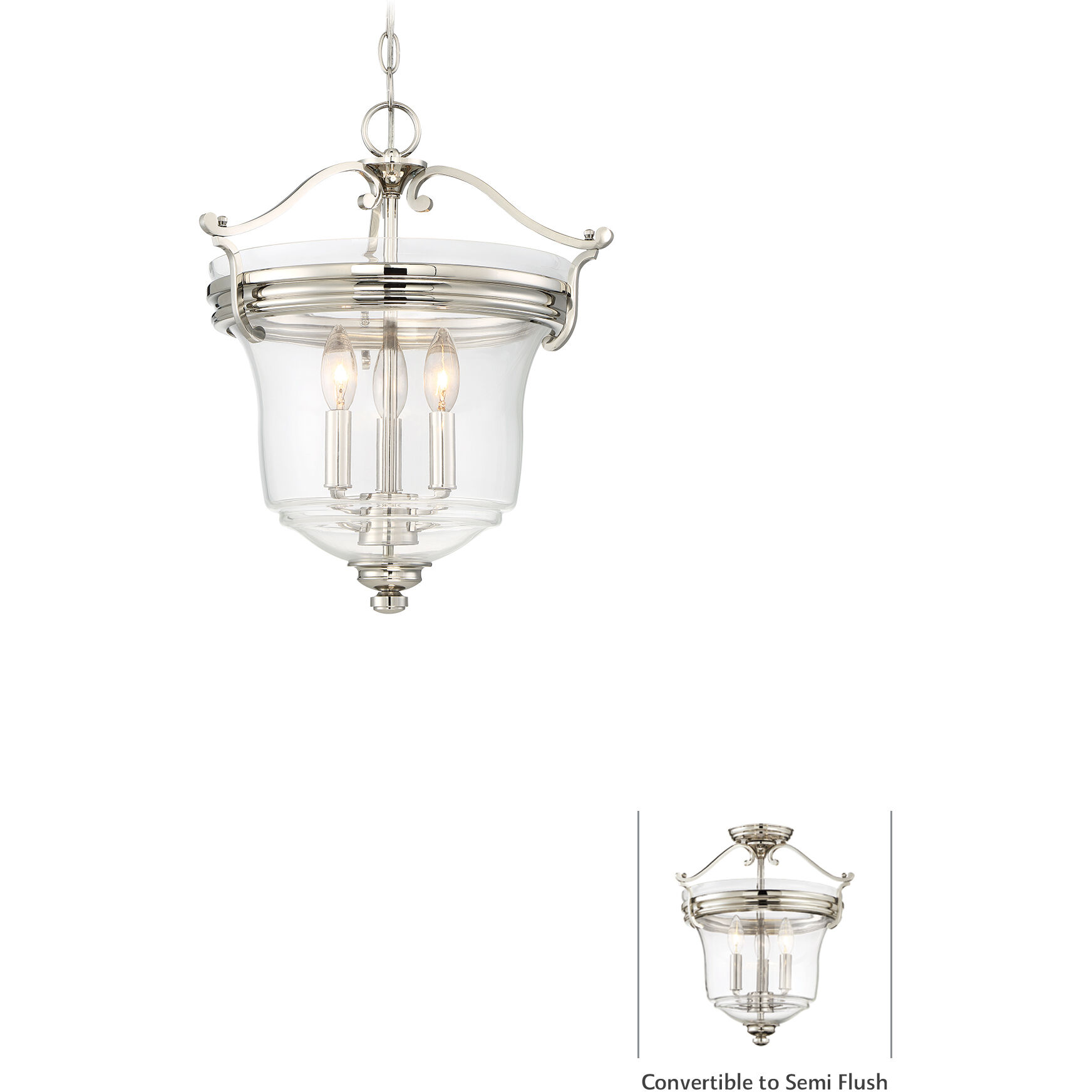 Audrey's Point 3 Light 16 inch Polished Nickel Pendant Ceiling Light, Convertible