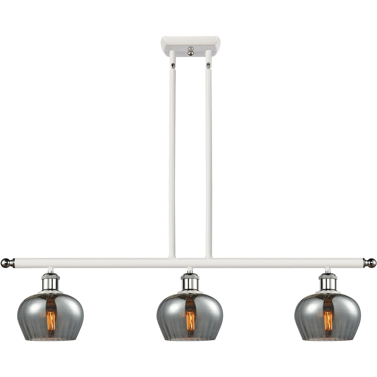Ballston Fenton 3 Light 36 inch White and Polished Chrome Island Light Ceiling Light in Plated Smoke Glass, Ballston