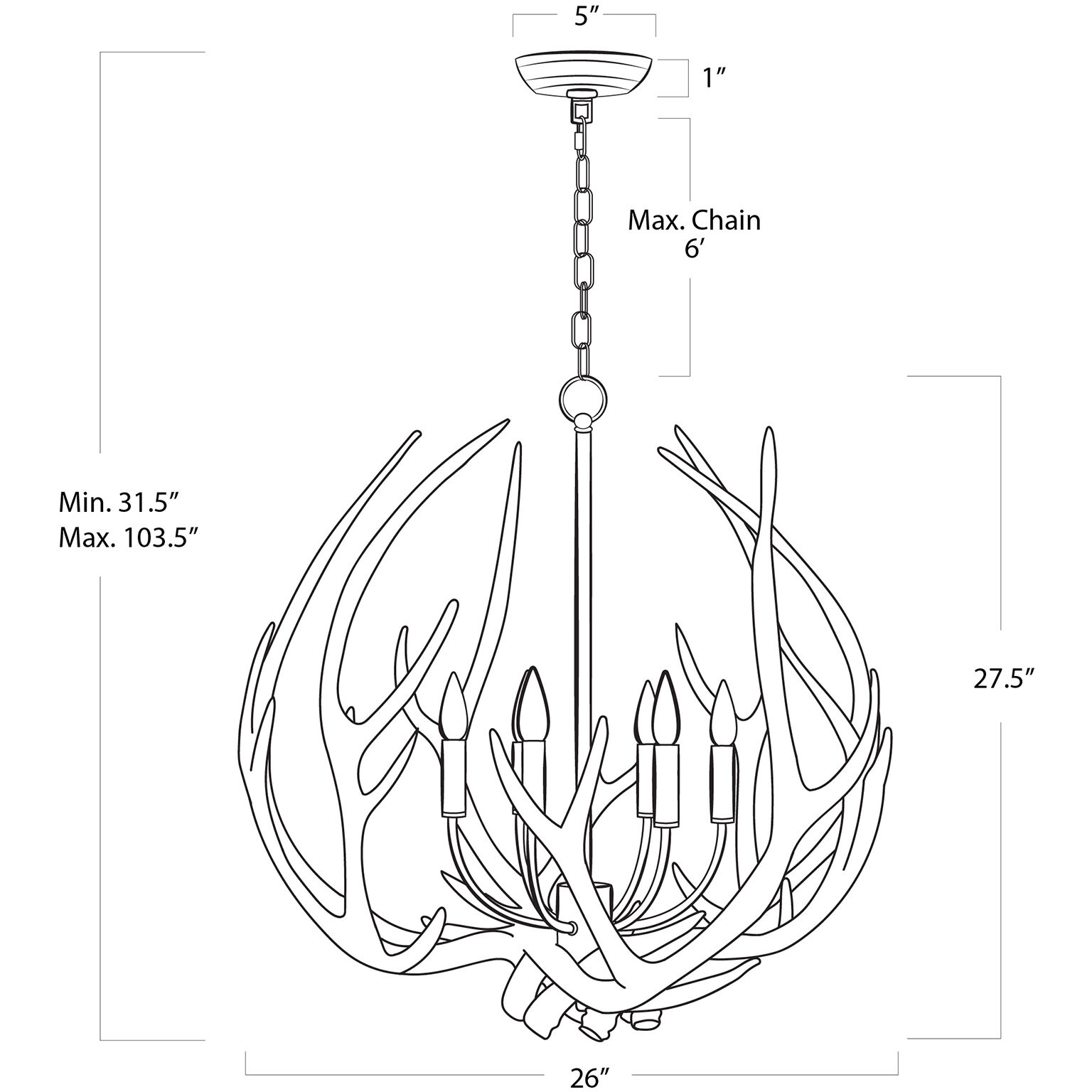 Waylon 6 Light 26 inch White Chandelier Ceiling Light, Round