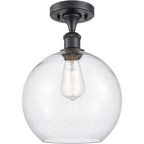 Ballston Large Athens 1 Light 10 inch Matte Black Semi-Flush Mount Ceiling Light in Seedy Glass, Ballston