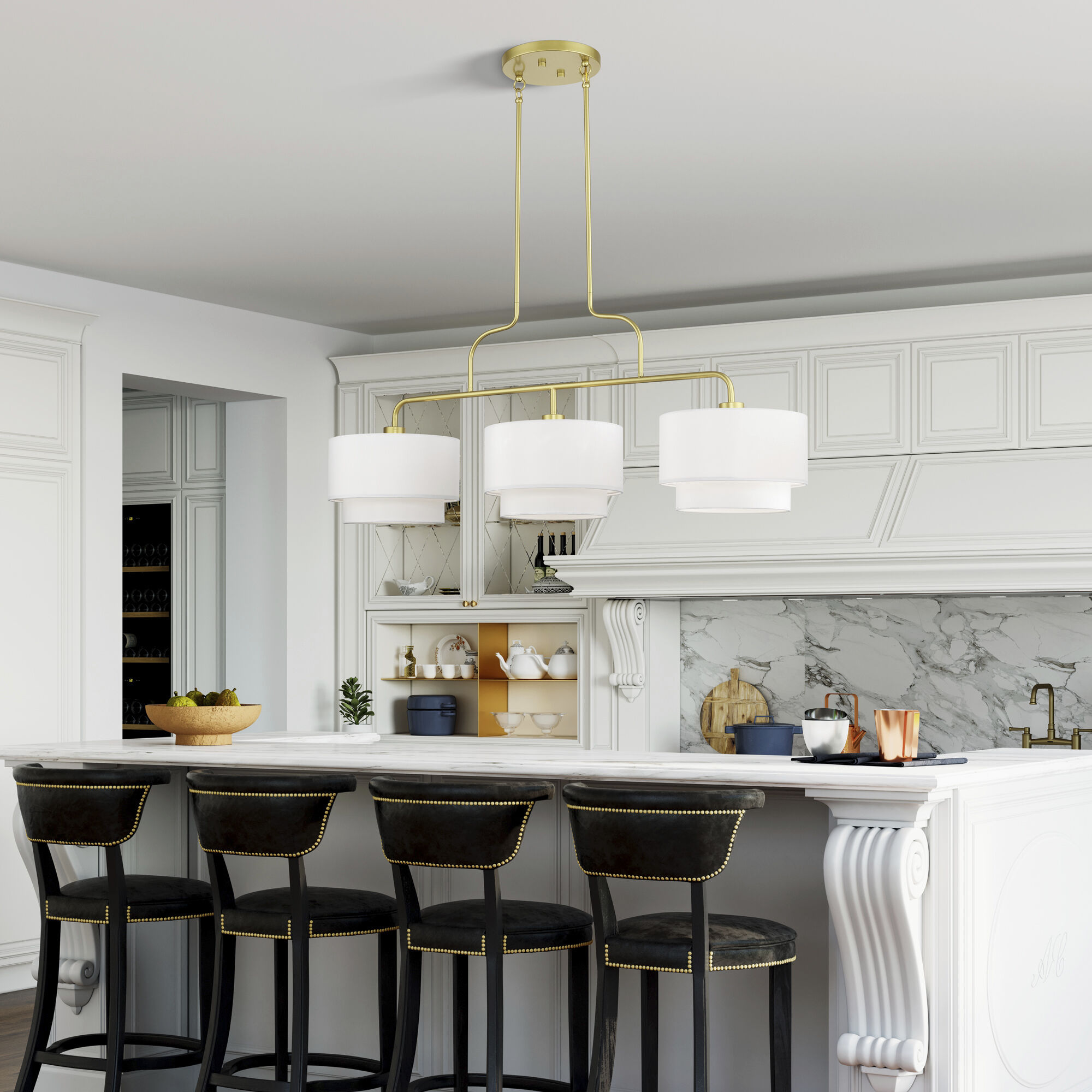 Manorwood 3 Light 49 inch Soft Gold Linear Chandelier Ceiling Light