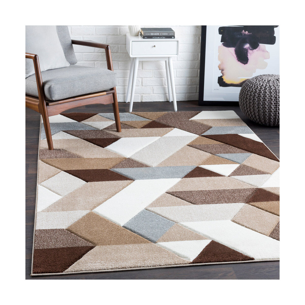 Santa Monica 122 X 94 inch Dark Brown/Ivory/Tan/Brown/Gray Machine Woven Rug, Rectangle