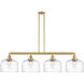 Franklin Restoration Bell LED 54 inch Satin Gold Island Light Ceiling Light in Clear Deco Swirl Glass