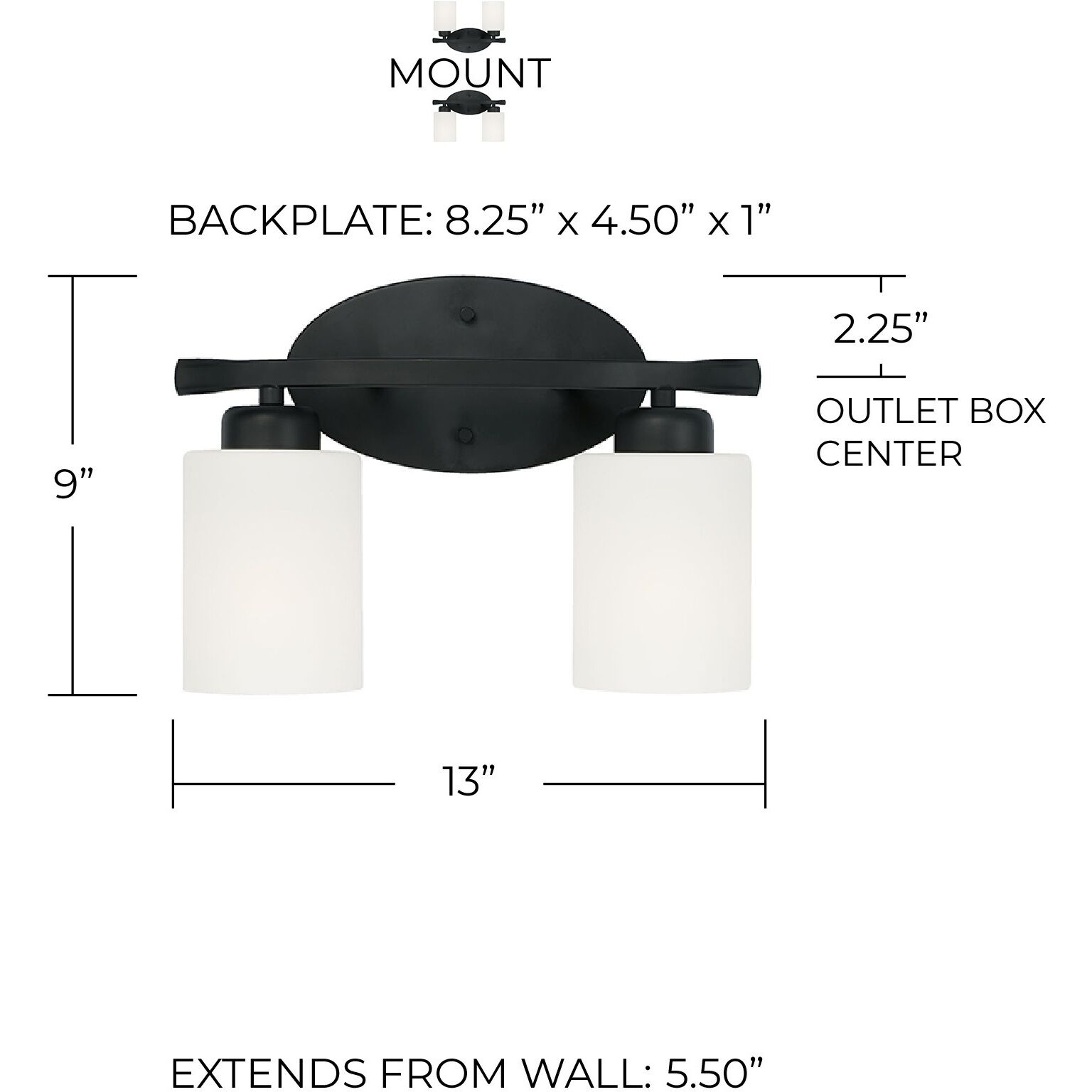 Dixon 2 Light 13 inch Matte Black Vanity Light Wall Light
