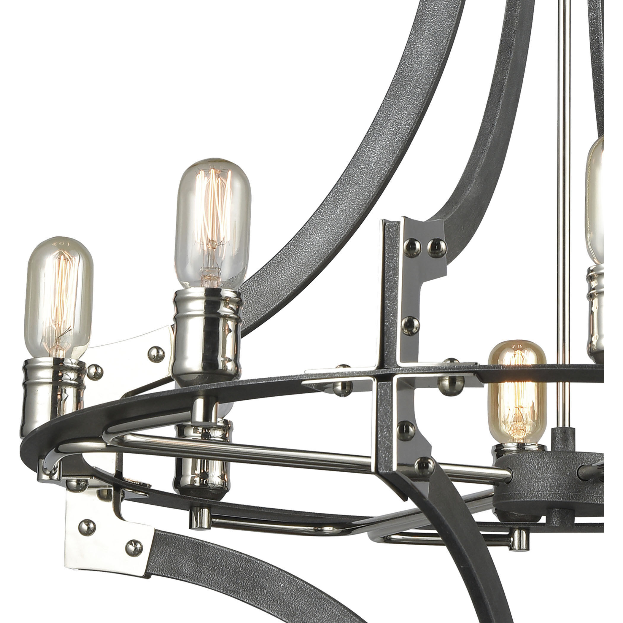 Riveted Plate 8 Light 28 inch Silverdust Iron with Polished Nickel Chandelier Ceiling Light