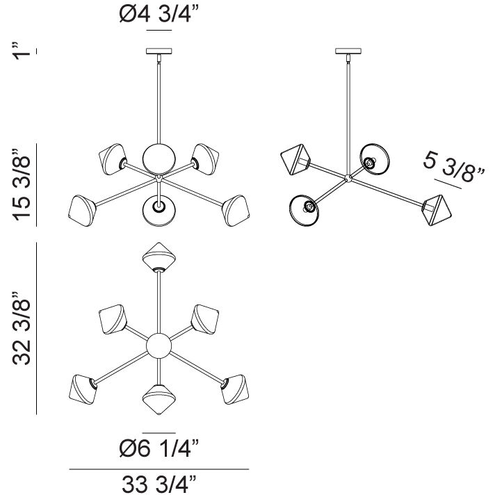 Novo 6 Light 33.75 inch Aged Gold Brass Pendant Ceiling Light in Aged Gold Brass and Clear