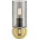 Crown Point Sconce Wall Light in Brushed Brass, Light Smoke Glass
