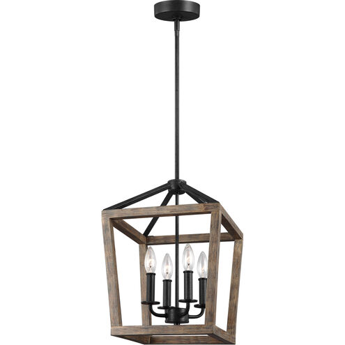 Sean Lavin Gannet 4 Light 12 inch Weathered Oak Wood / Antique Forged Iron Chandelier Ceiling Light