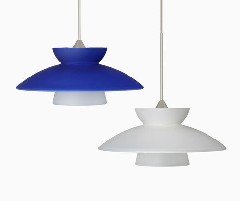 Trilo LED Satin Nickel Pendant Ceiling Light in Blue Matte Glass