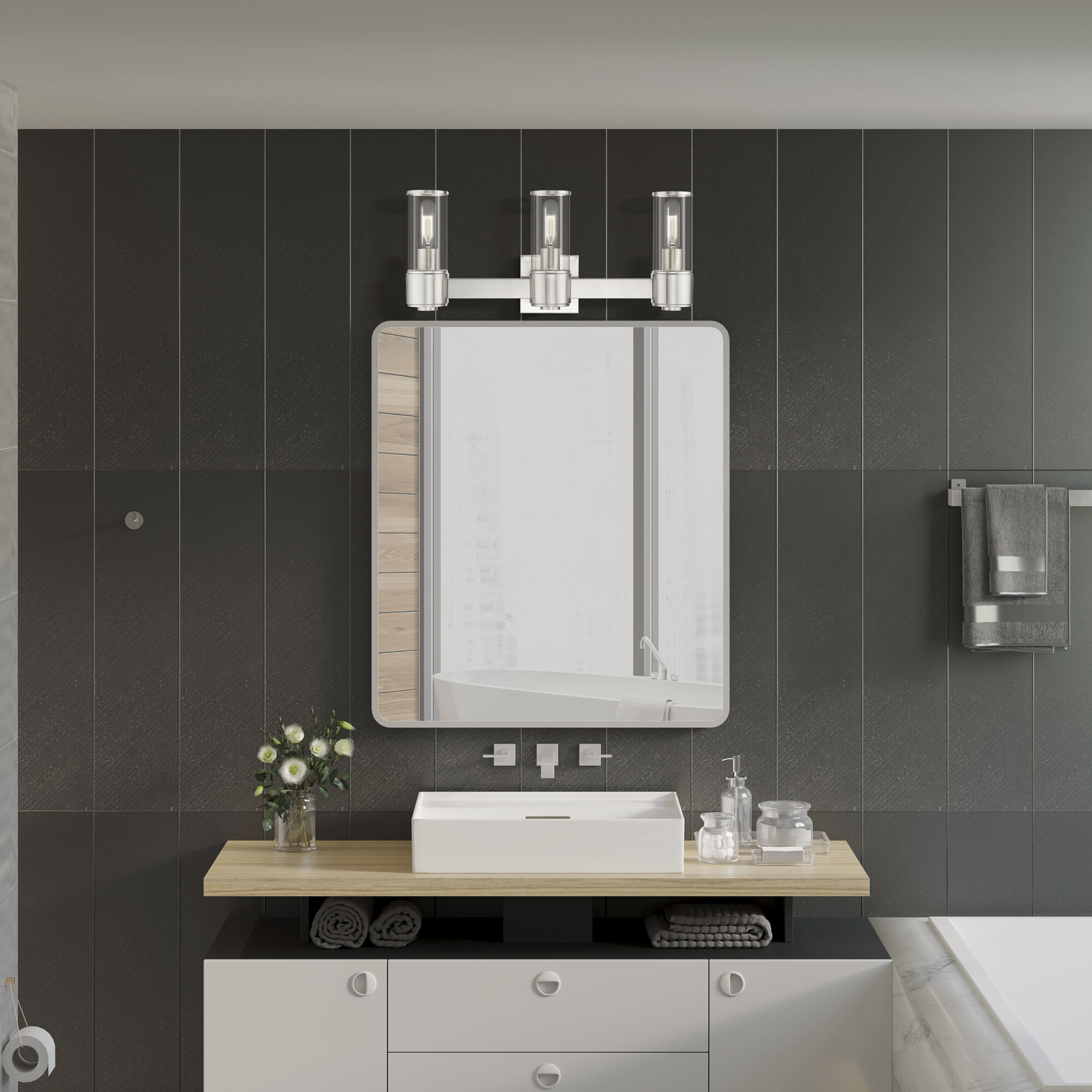 Quincy 3 Light 22.5 inch Brushed Nickel Vanity Wall Sconce Wall Light