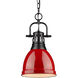 Duncan 1 Light 9 inch Matte Black Mini Pendant Ceiling Light in Red, Small