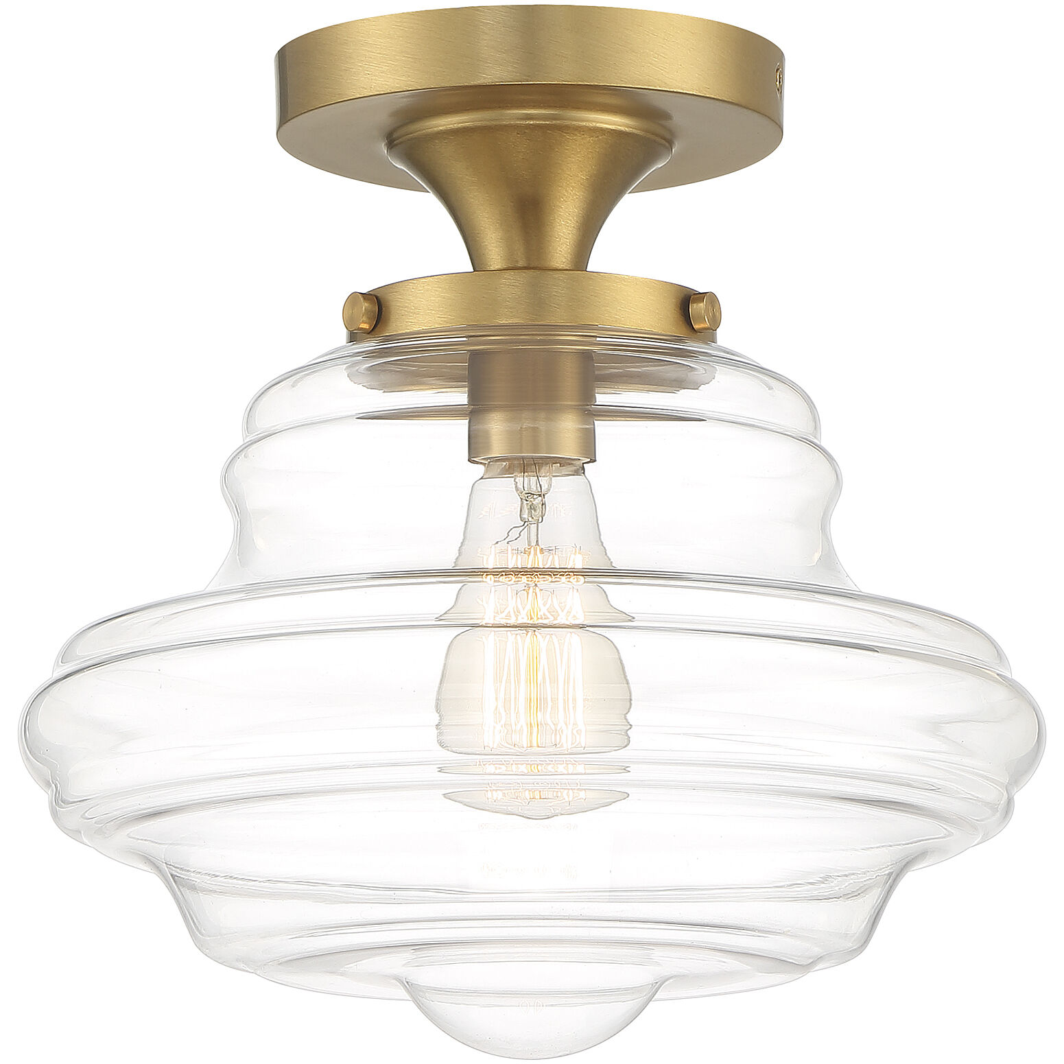 Vintage 1 Light 12 inch Natural Brass Semi-Flush Ceiling Light