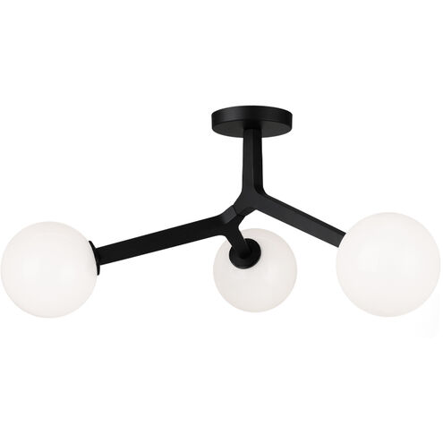 Rami 3 Light 20.25 inch Black Flush Mount Ceiling Light in Black and Opal Glass
