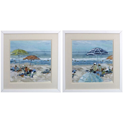 Waterside Blue and Green and Orange and Gray Framed Art