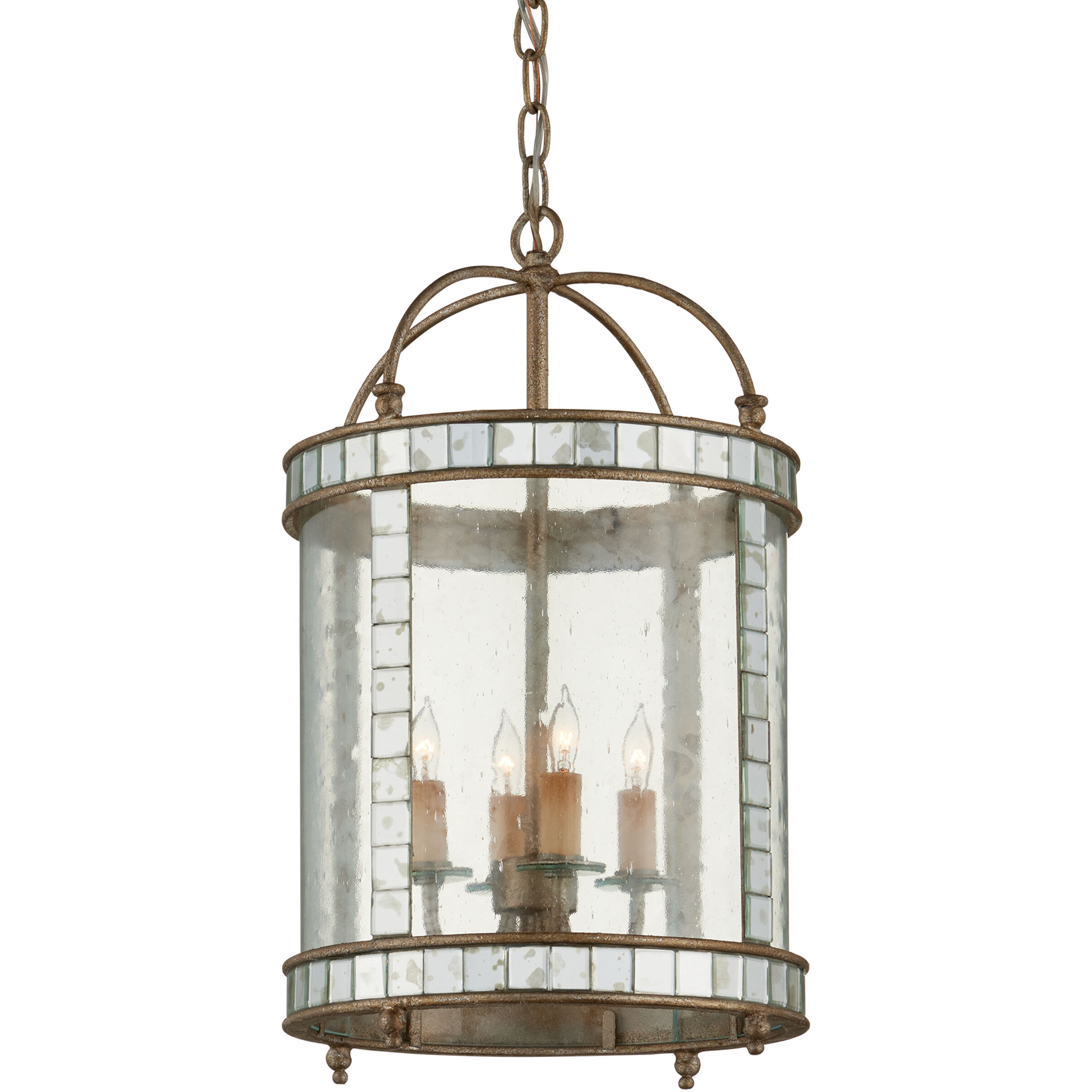 Bering 4 Light 13 inch Harlow Silver Leaf/Antique Mirror Chandelier Ceiling Light, Small