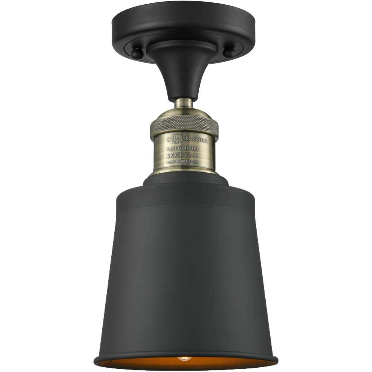 Franklin Restoration Addison 1 Light 5 inch Black Antique Brass Semi-Flush Mount Ceiling Light in Matte Black, Franklin Restoration