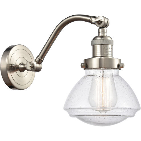 Franklin Restoration Olean 1 Light 7 inch Brushed Satin Nickel Sconce Wall Light in Seedy Glass, Franklin Restoration