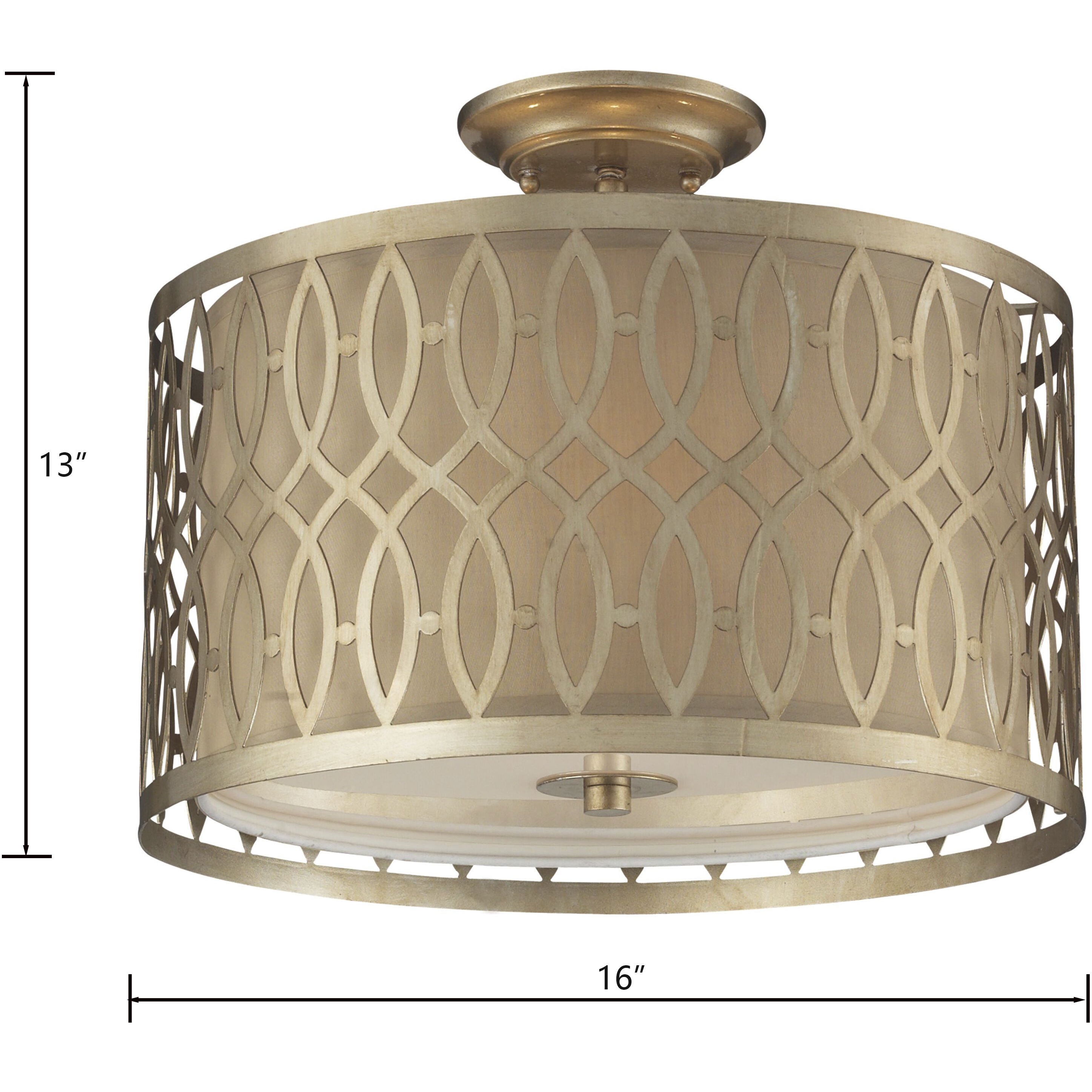 Estonia 3 Light 16 inch Soft Gold with Beige Semi Flush Mount Ceiling Light