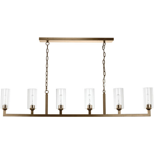 Linear 6 Light 62 inch Antique Brass Linear Chandelier Ceiling Light