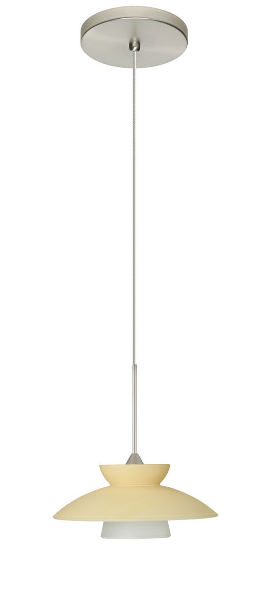 Trilo 1 Light Satin Nickel Pendant Ceiling Light in Champagne Glass, Halogen