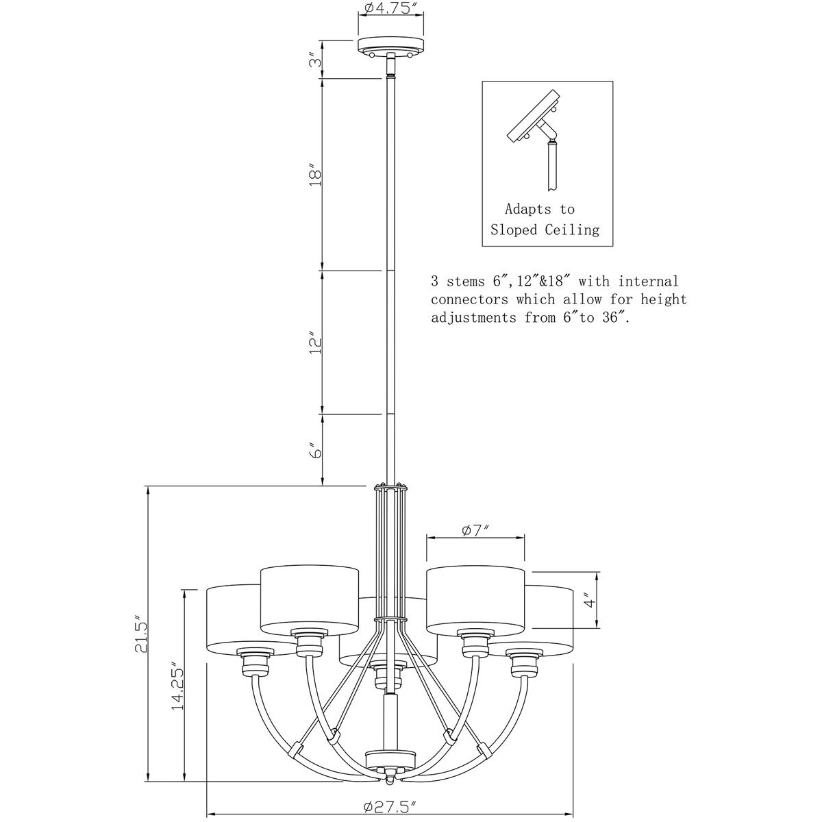 Zane 5 Light 28 inch Soft Gold Chandelier Ceiling Light
