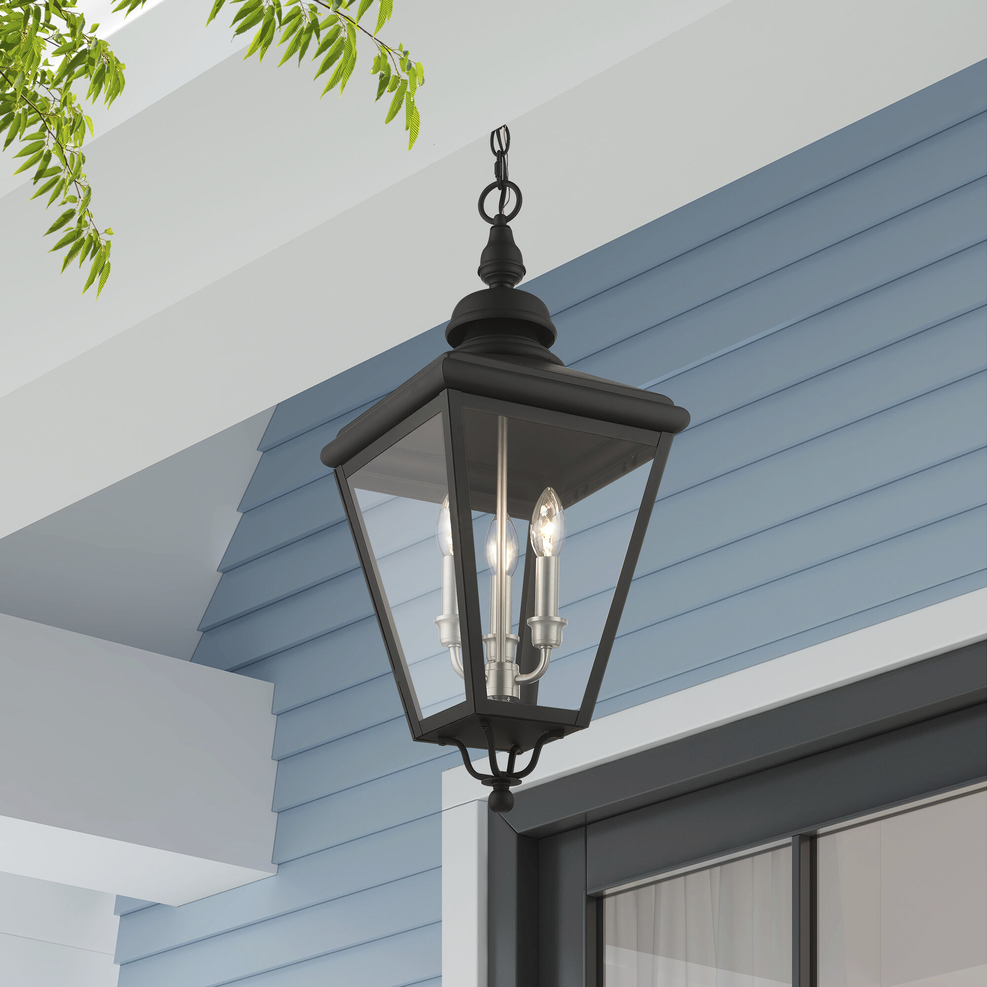 Adams 3 Light 10.63 inch Black with Brushed Nickel Finish Cluster Outdoor Large Pendant Lantern Ceiling Light in Black with Brushed Nickel Accent