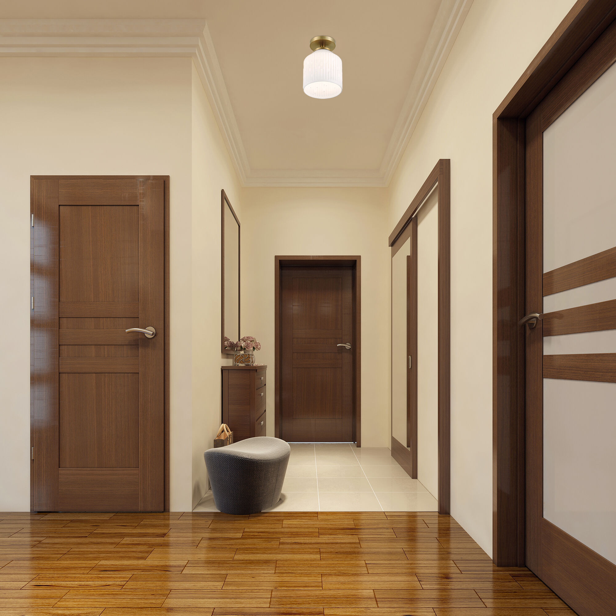 Ele 1 Light 7.25 inch Brushed Gold Semi-Flush Mount Ceiling Light