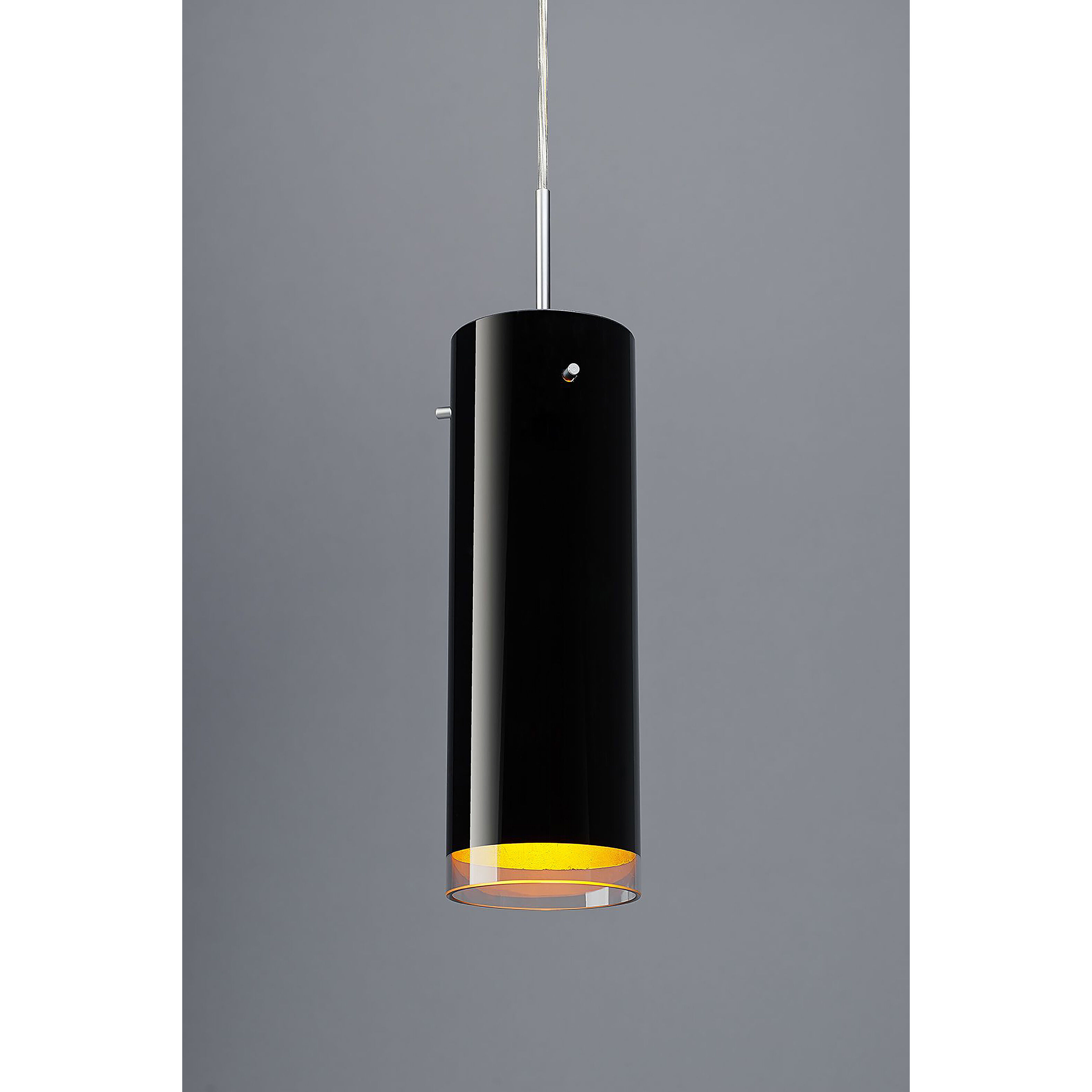 Cyrus 4 inch Matte Chrome Pendant Ceiling Light in Black Outer/Gold Inner Glass