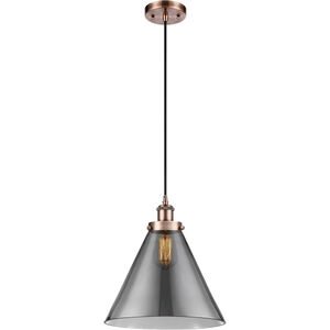 Ballston X-Large Cone LED 8 inch Antique Copper Mini Pendant Ceiling Light in Plated Smoke Glass