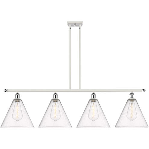 Ballston Ballston Cone 4 Light 50 inch White and Polished Chrome Island Light Ceiling Light in Seedy Glass