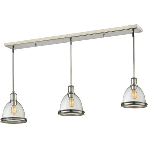 Mason 3 Light 50 inch Brushed Nickel Linear Chandelier Ceiling Light in Clear Seedy Glass