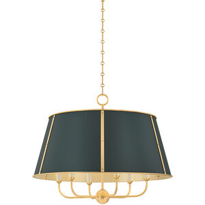 Cambridge 6 Light 28.5 inch Aged Brass/Soft Studio Green Chandelier Ceiling Light