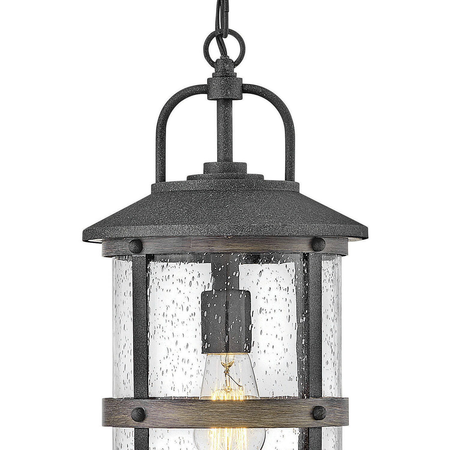 Estate Series Lakehouse LED 9 inch Aged Zinc with Driftwood Gray Outdoor Hanging Lantern, Medium