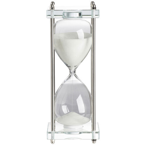 Modern White and Clear and Polished Silver Hourglass