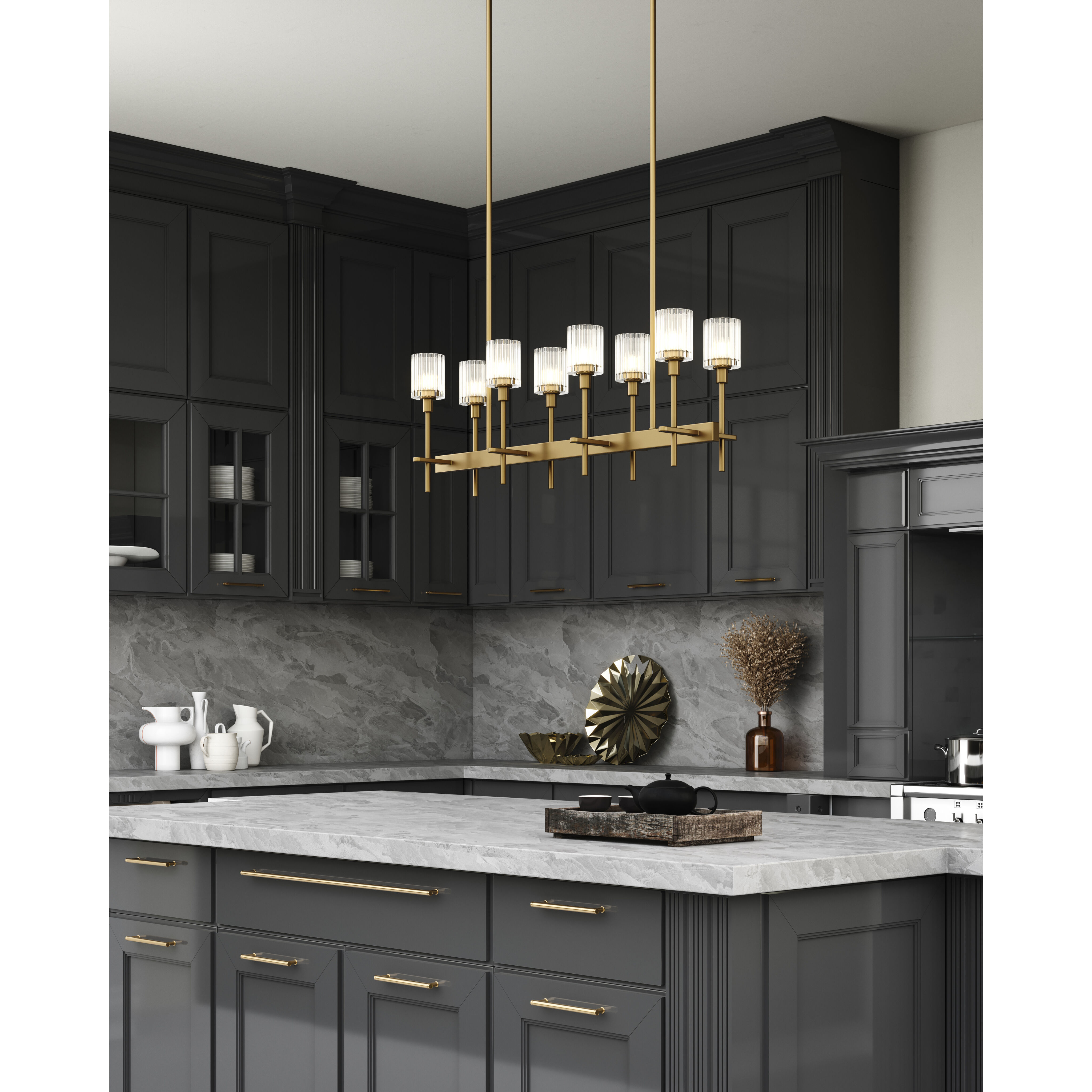 Salita 8 Light 9.38 inch Vintage Brass Pendant Ceiling Light in Ribbed Crystal