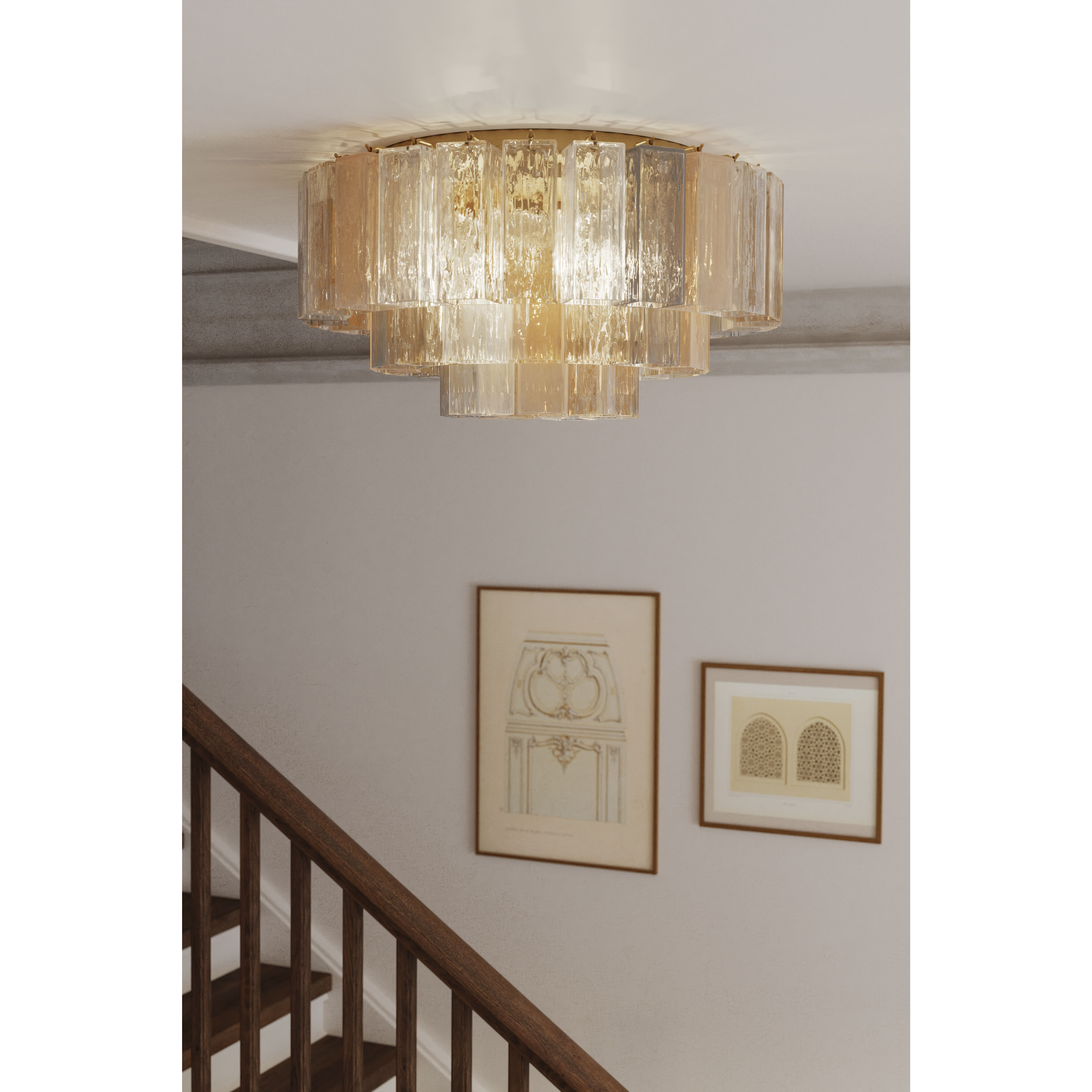 Torvento 7 Light 28 inch Legacy Brass Flush Mount Ceiling Light in Clear,  Grey Smoke and Amber Handmade Glass