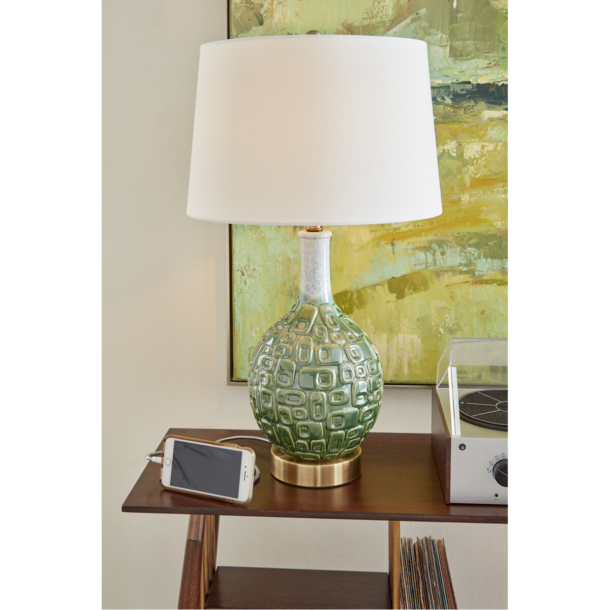 MarketPlace 29 inch 100 watt Green Glaze Table Lamp Portable Light