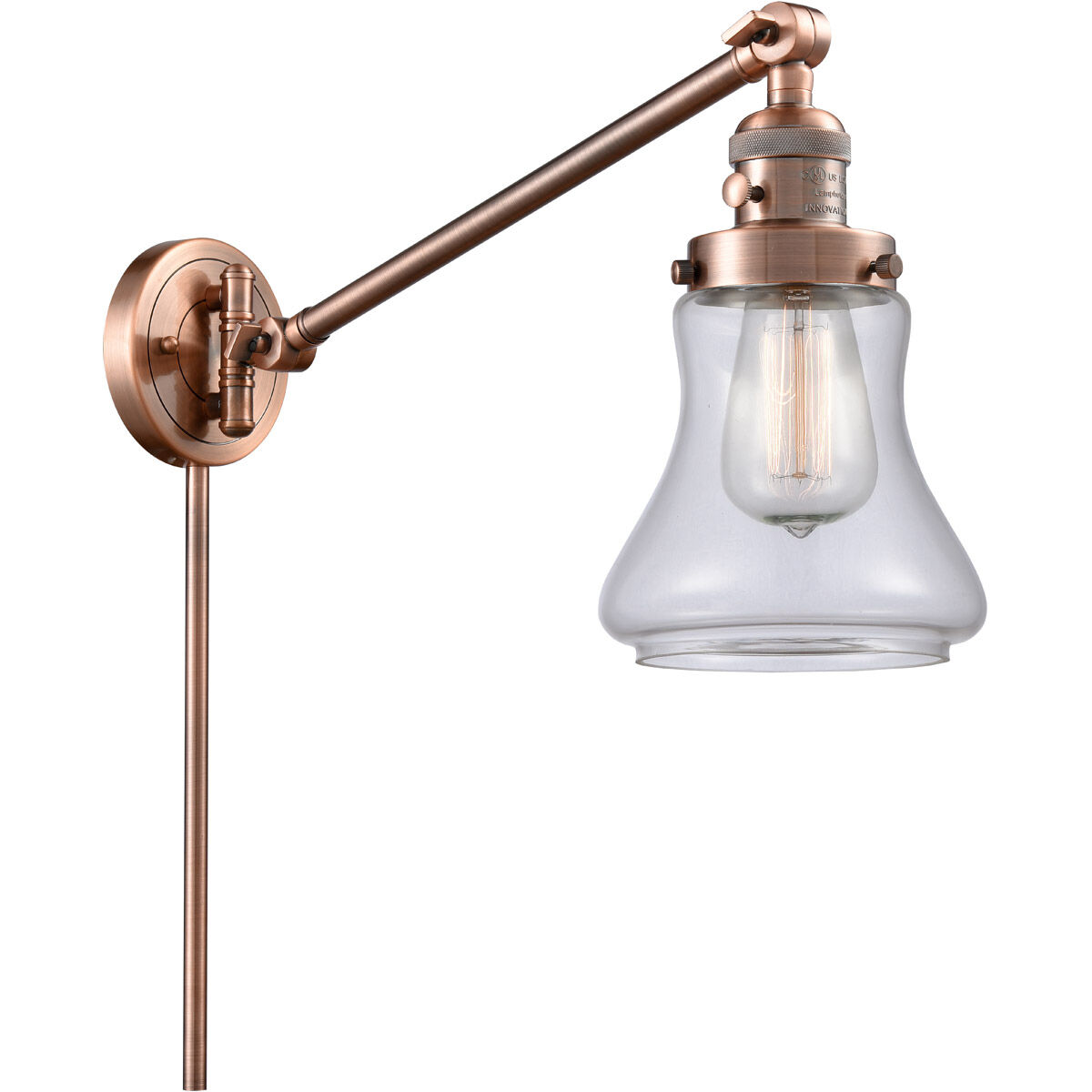 Bellmont 35 inch 60.00 watt Antique Copper Swing Arm Wall Light, Franklin Restoration