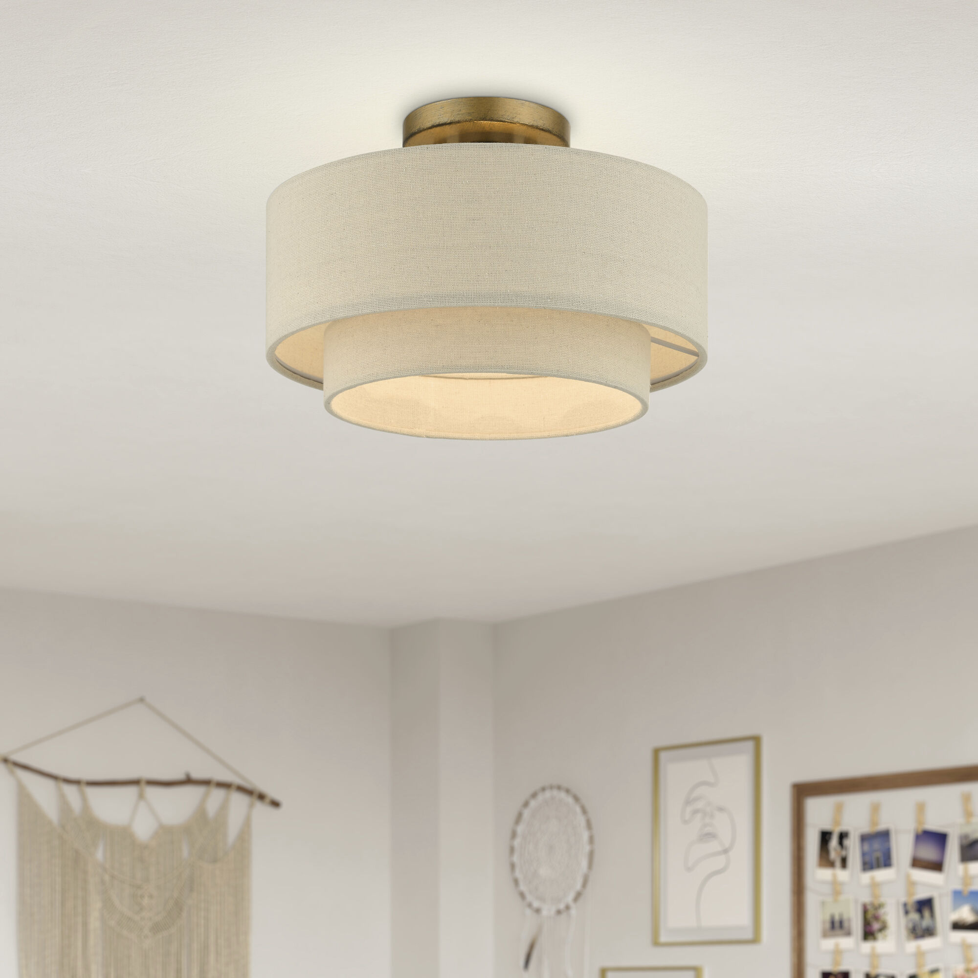 Bellingham 1 Light 13 inch Antique Gold Leaf Semi Flush Mount Ceiling Light, Medium