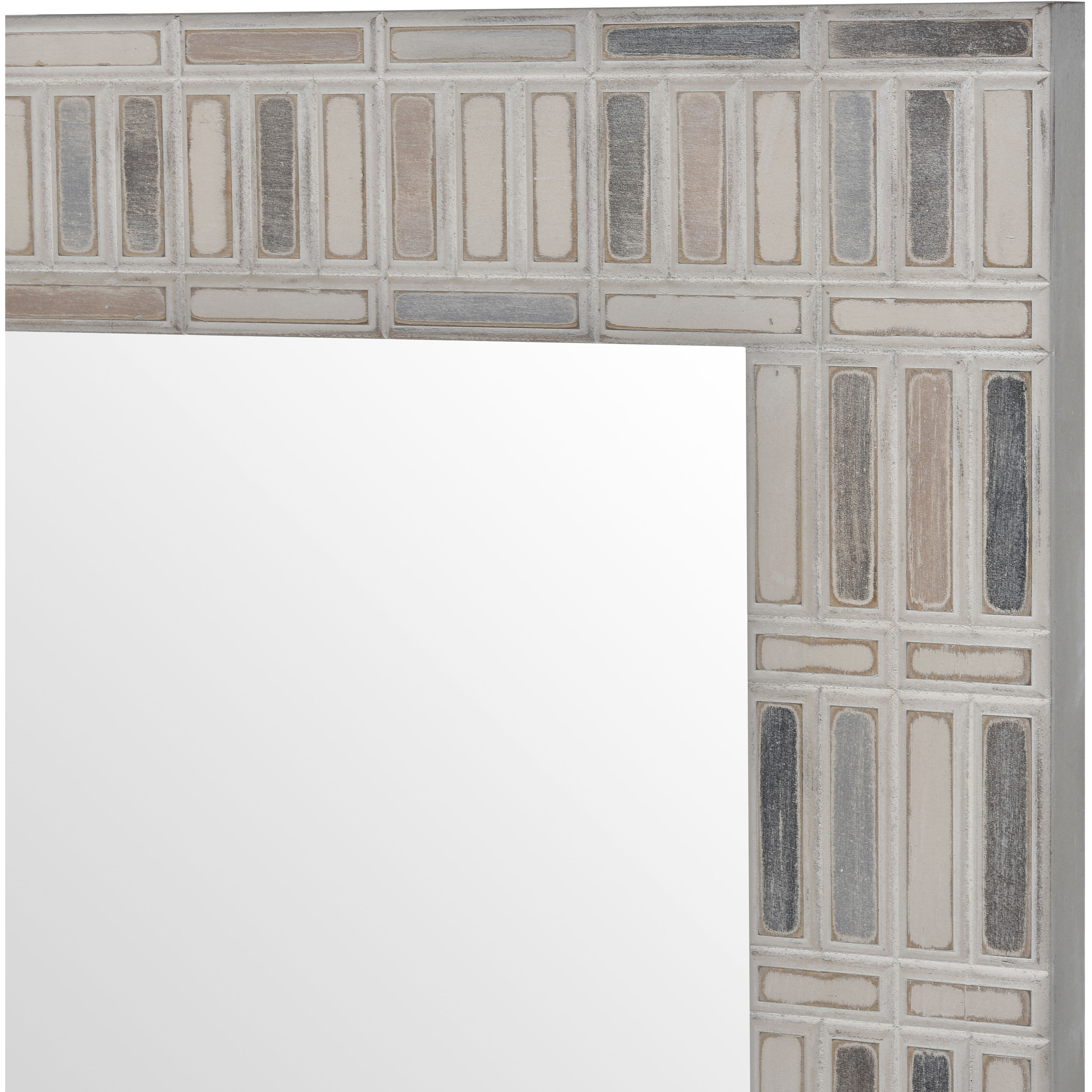 Derse 41.25 X 31.75 inch Ivory with Multicolor and Mirror Wall Mirror