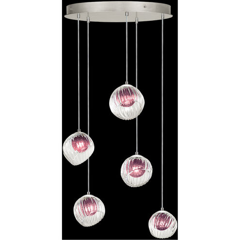 Nest 5 Light 27.5 inch Silver Pendant Ceiling Light in Amethyst Studio Glass