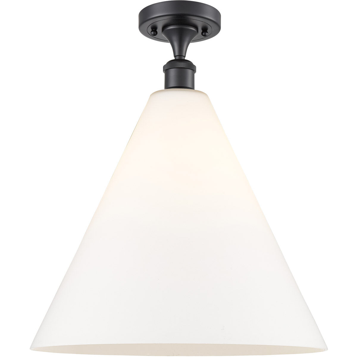 Ballston Cone 1 Light 16 inch Matte Black Semi-Flush Mount Ceiling Light in Matte White Glass