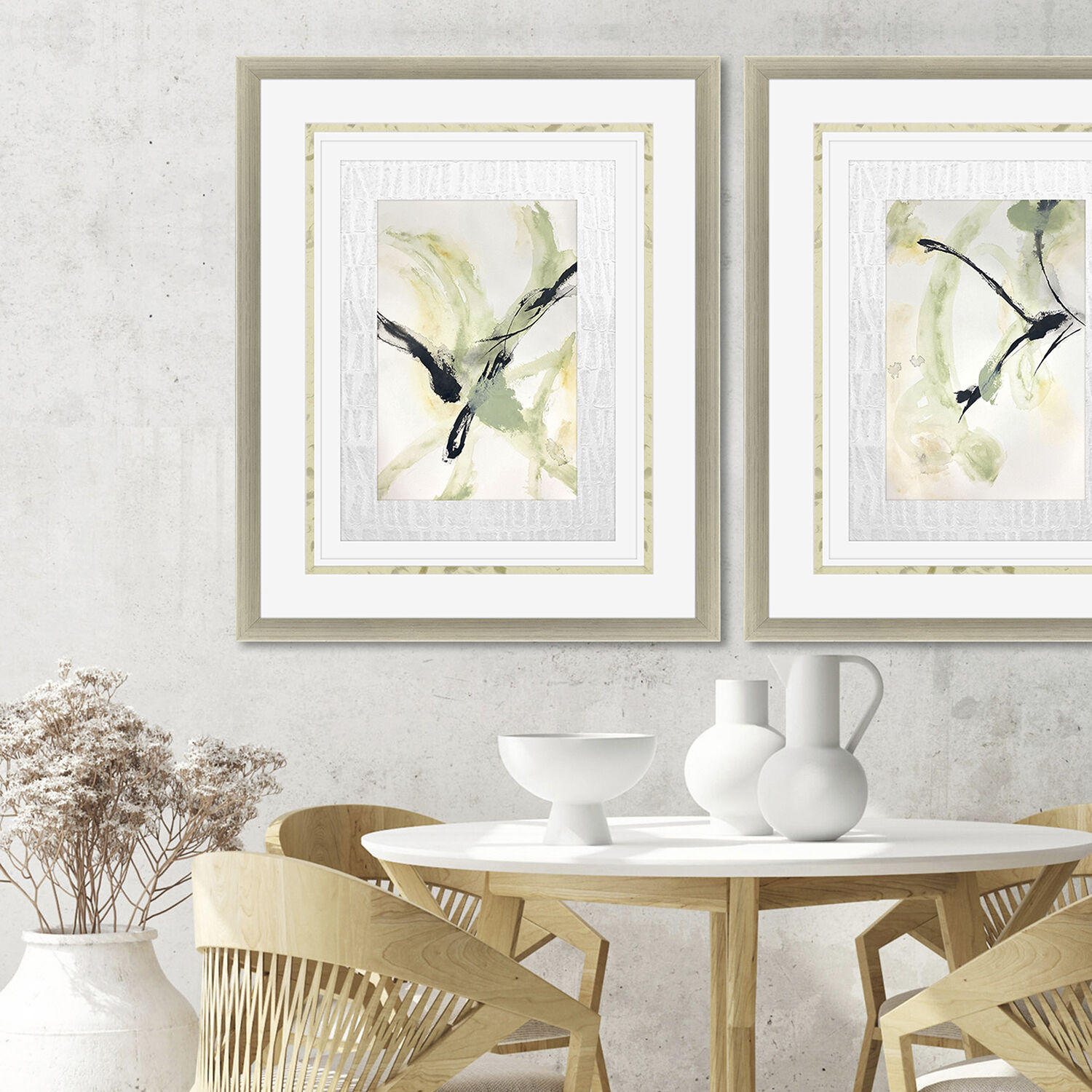 Petal Parade Green and Beige and Black and Yellow Framed Art, The Studio
