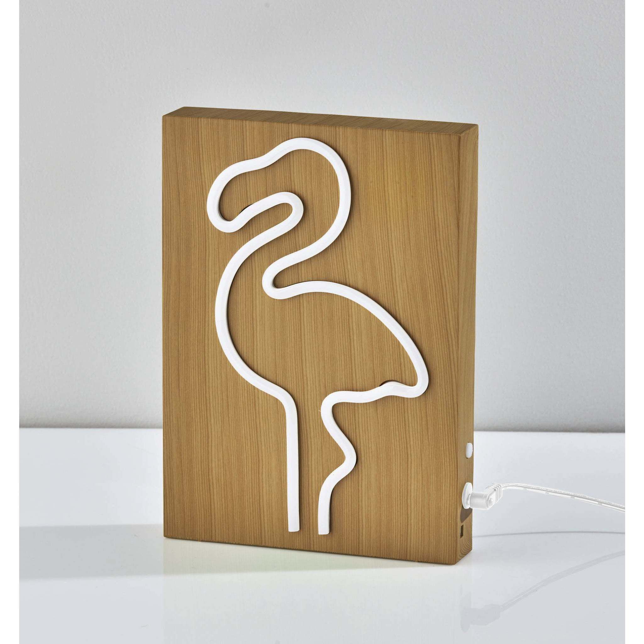 Wood Framed 9 inch 0.5 watt Natural Wood Grain on Plastic - Water Transfer Table/Wall Lamp Portable Light, Neon Flamingo, Simplee Adesso