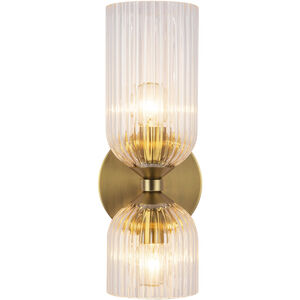 Alora Mood Nelly 2 Light 4 inch Brushed Gold Bath Vanity Light Wall Light in Clear Ribbed Glass Shade