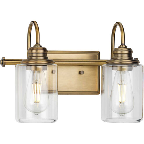 Aiken 2 Light 15 inch Vintage Brass Bath Vanity Wall Light