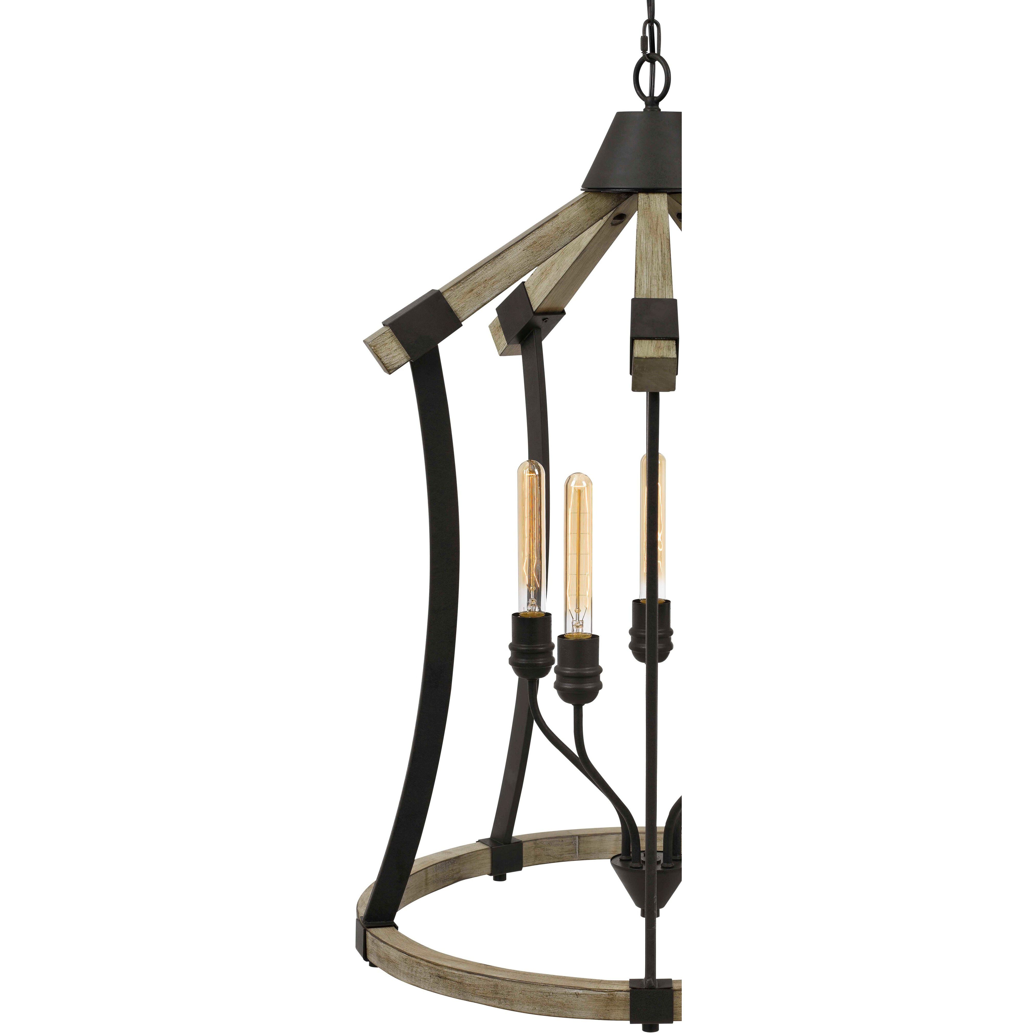 Dali 5 Light 24 inch Iron and Light Oak Chandelier Ceiling Light, Bell Lantern