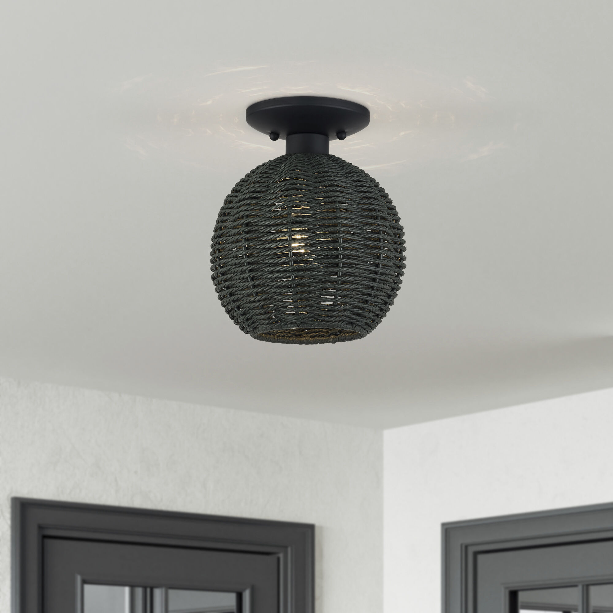 Deluna 1 Light 8 inch Black Semi Flush Mount Ceiling Light, Small
