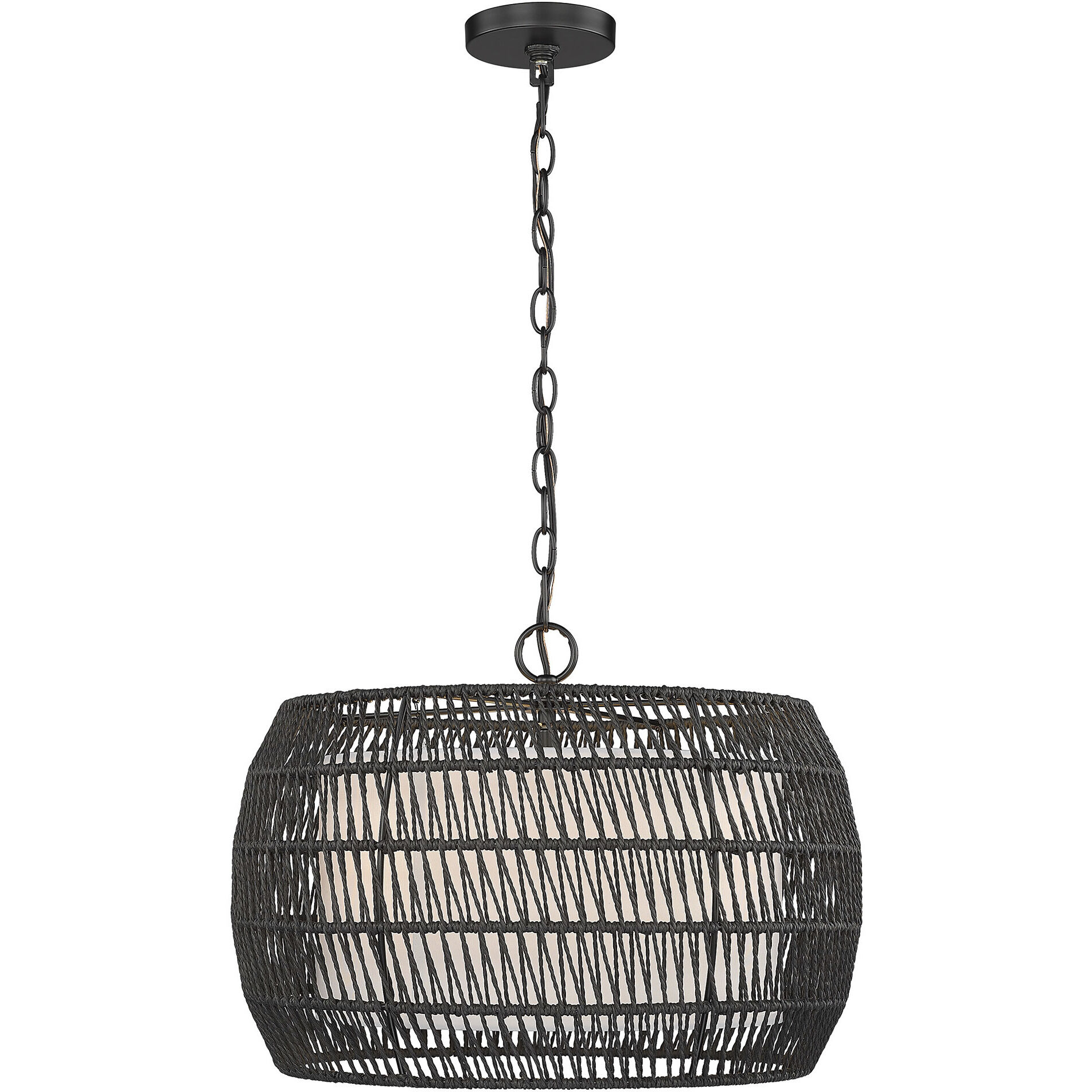 Everly 4 Light 19 inch Matte Black Pendant Ceiling Light in Modern Black Rattan