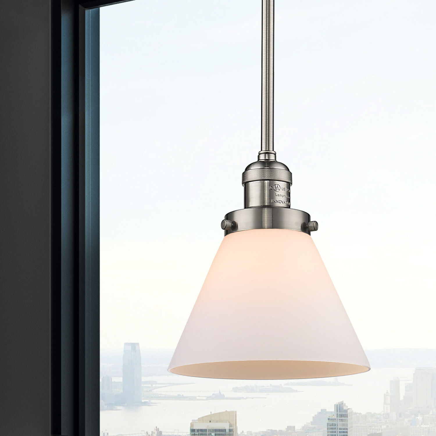 Franklin Restoration Cone 1 Light 8 inch Brushed Satin Nickel Mini Pendant Ceiling Light in Incandescent, Matte White, Franklin Restoration